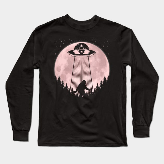 Bigfoot UFO Abduction Alien Long Sleeve T-Shirt by Tesszero